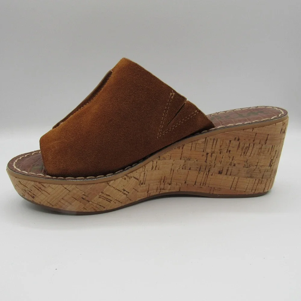 Sam Edelman Ranger Wedge Sandals Women's 6.5M Brown Suede Cork Platform